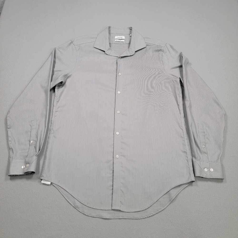 Men's Calvin Klein Steel+ Dress‎ Shirt, Grey, Size 16 34/35, Pre-Owned